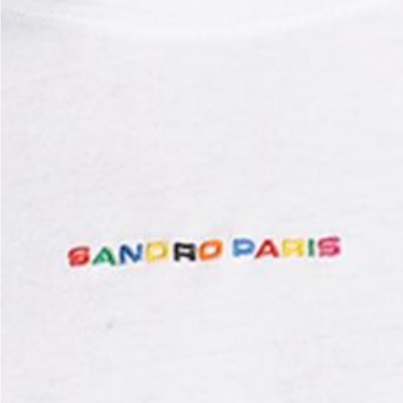 NWT Sandro Paris Rainbow Men’s T-Shirt White With Rainbow Colors Size Small - Picture 5 of 6